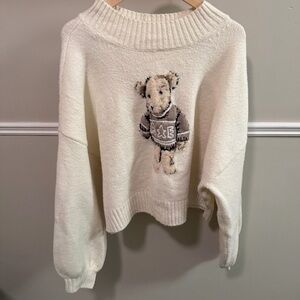 🐻 American Eagle Teddy Bear Knit Sweater | Cream Cozy Pullover | XXL